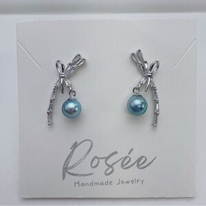 E308 S925 Akoya Sea Pearl Cute Bow tie Earrings
